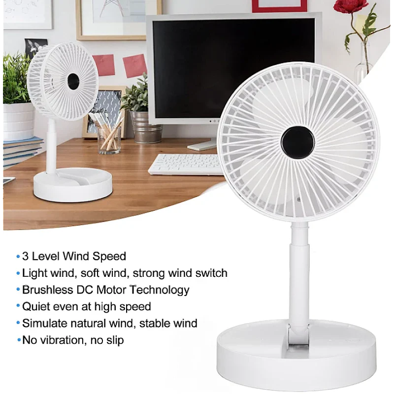 Ventilator portabil de masa cu incarcare prin USB cu 3 Trepte de viteza Alb