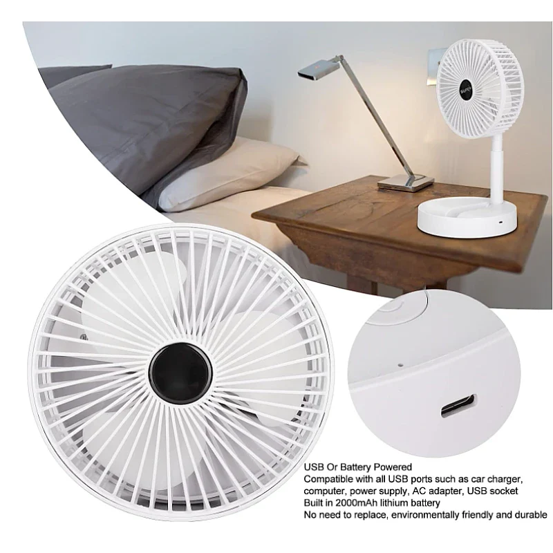 Ventilator portabil de masa cu incarcare prin USB cu 3 Trepte de viteza Alb