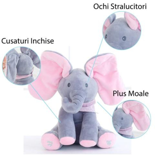 Jucarie interactiva Elefant Cucu Bau Peek a Boo, roz